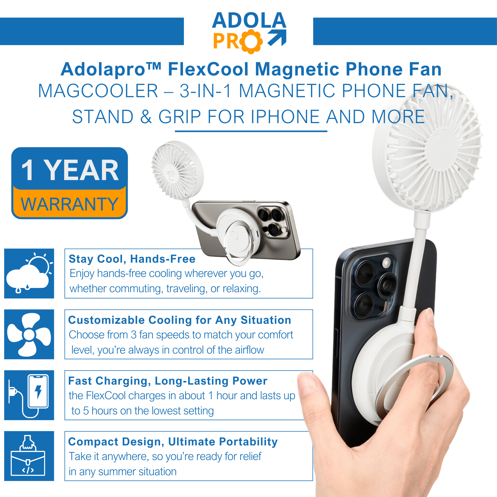 Adolapro™ FlexCool Magnetic Phone Fan