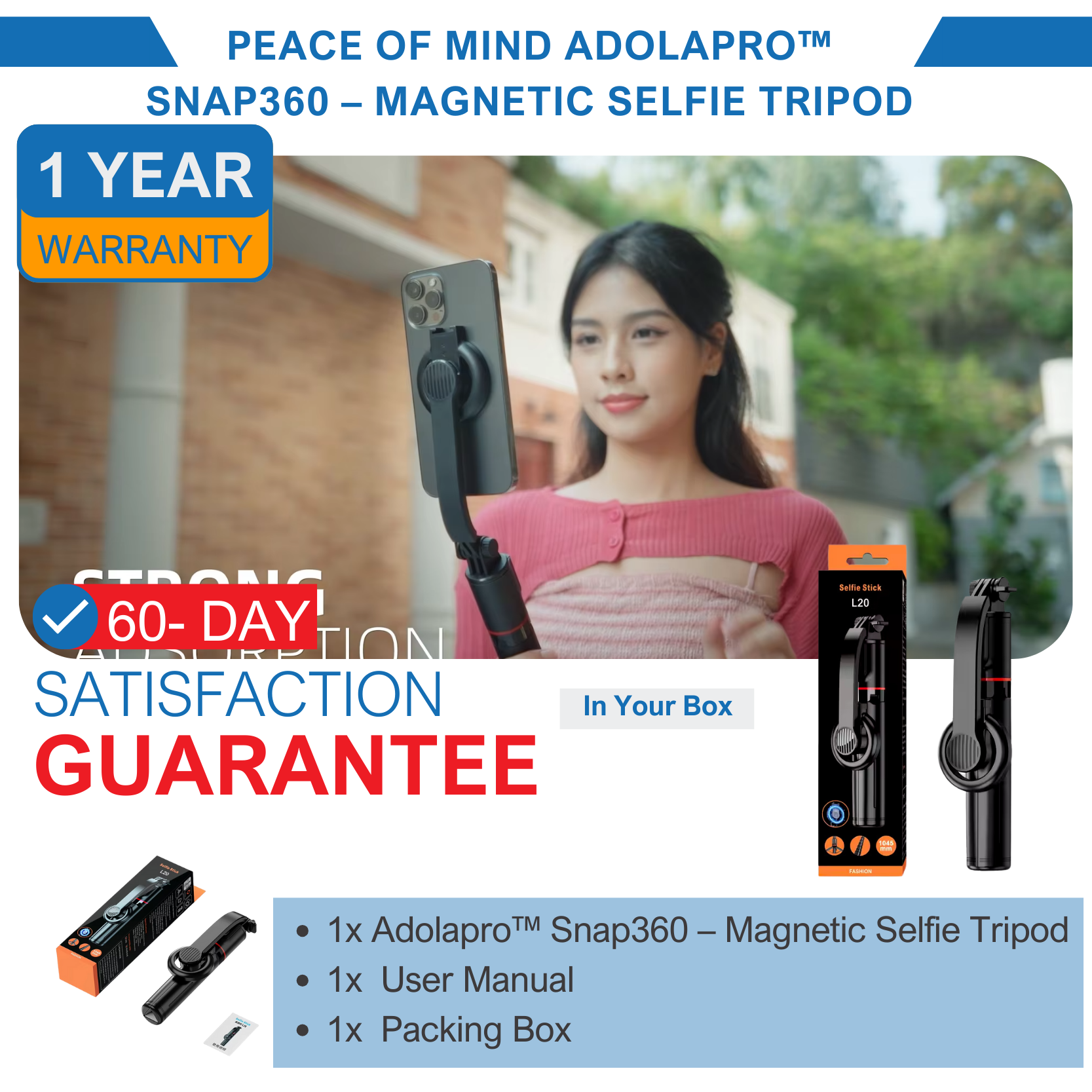 Adolapro™ Snap360 – Magnetic Selfie Tripod