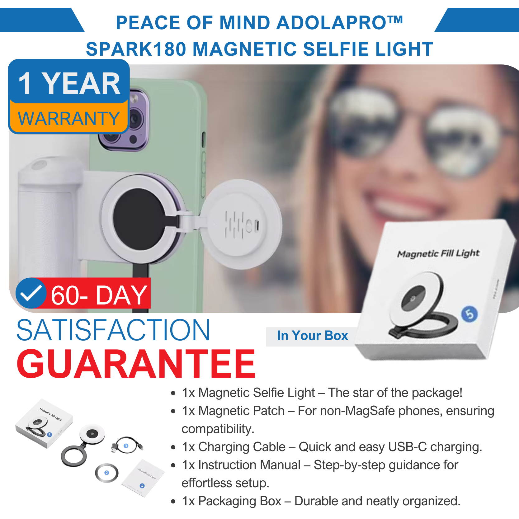 Adolapro™ Spark180 Magnetic Selfie Light