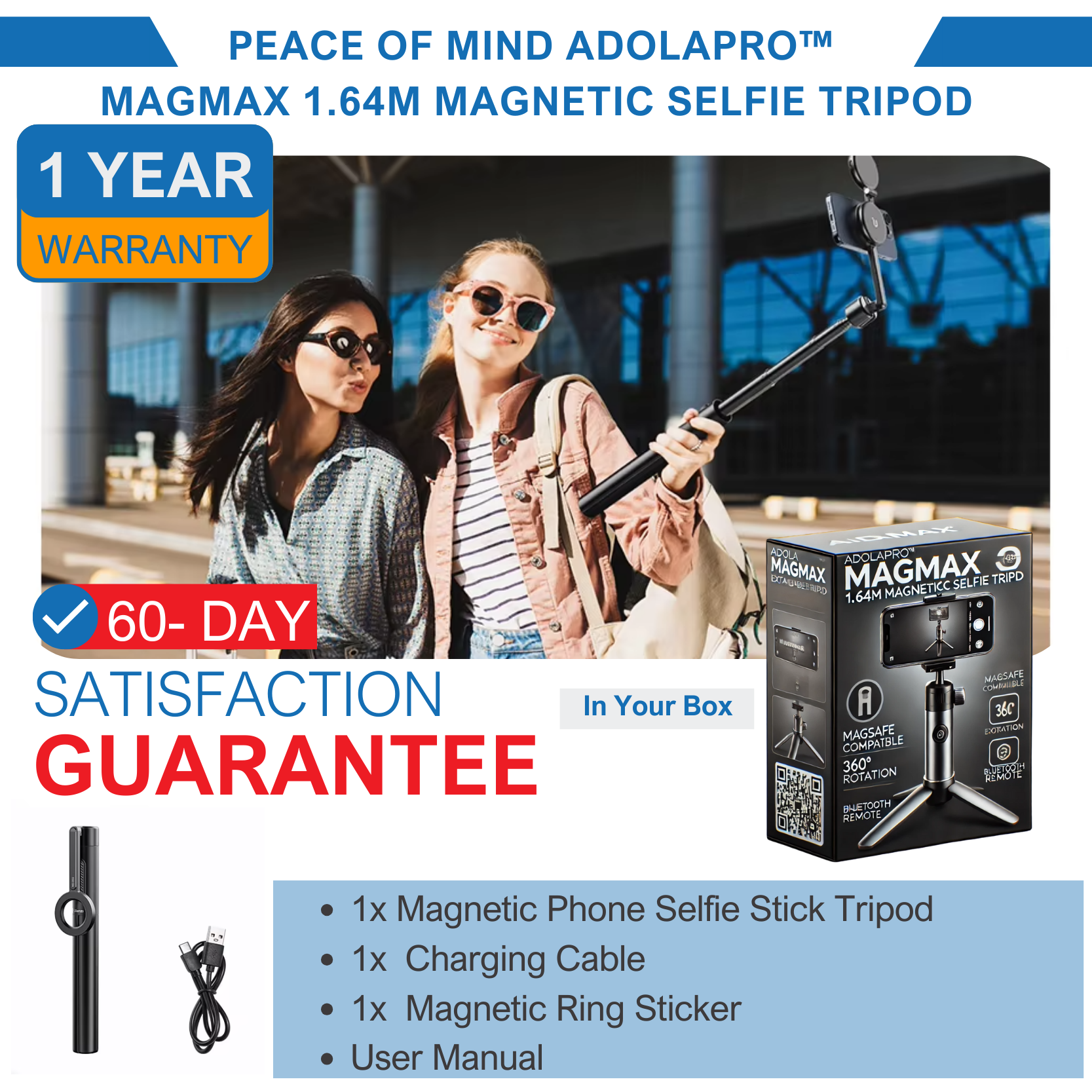 Adolapro™ MagMax 1.64m Magnetic Selfie Tripod