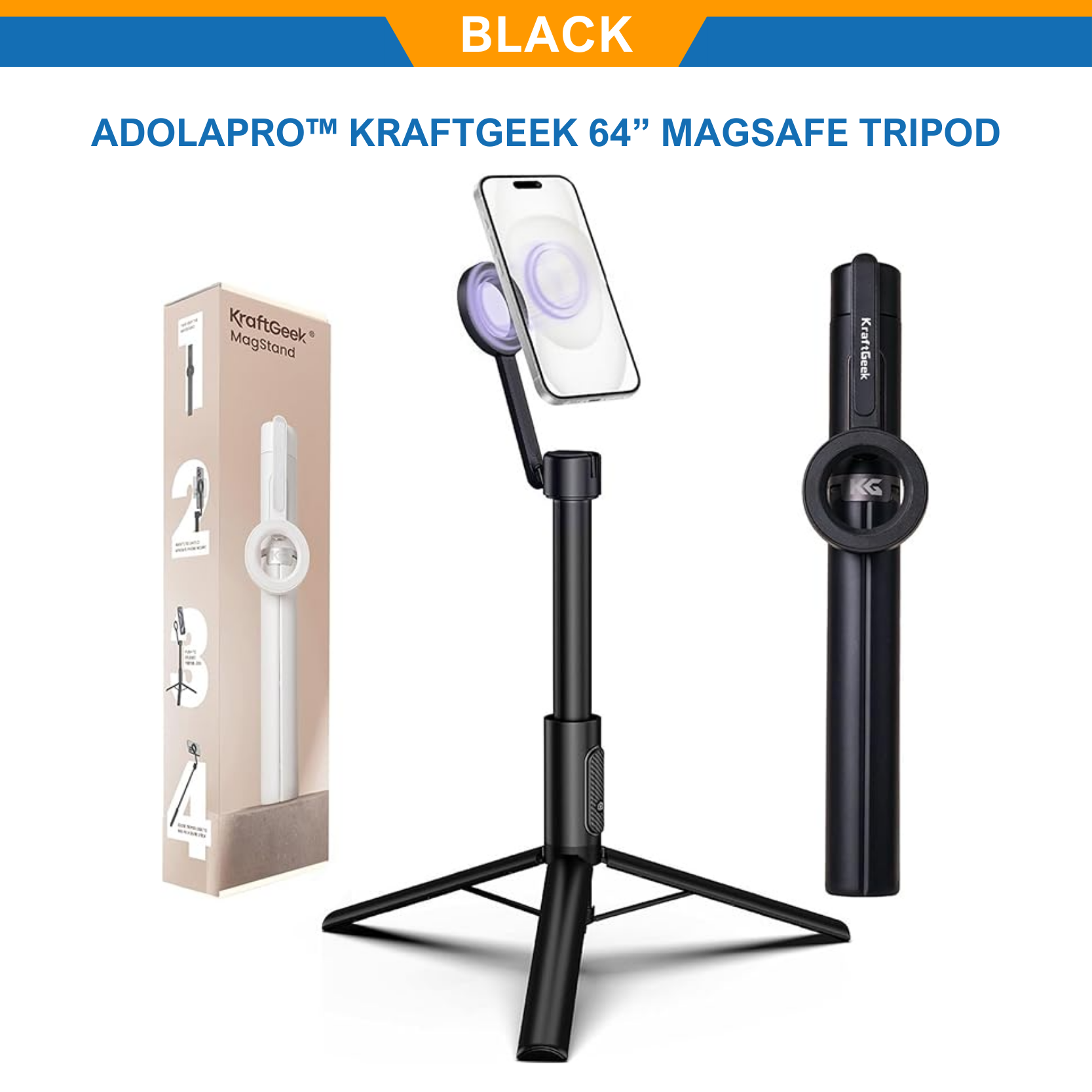 Adolapro™ KraftGeek 64” MagSafe Tripod-Works with all smartphones