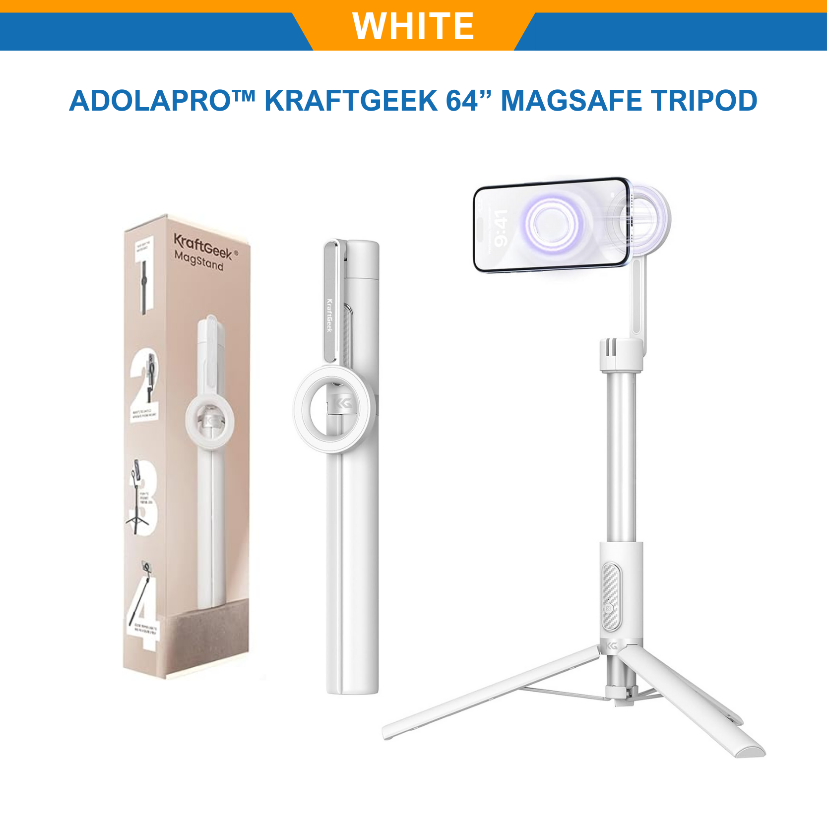 Adolapro™ KraftGeek 64” MagSafe Tripod-Works with all smartphones