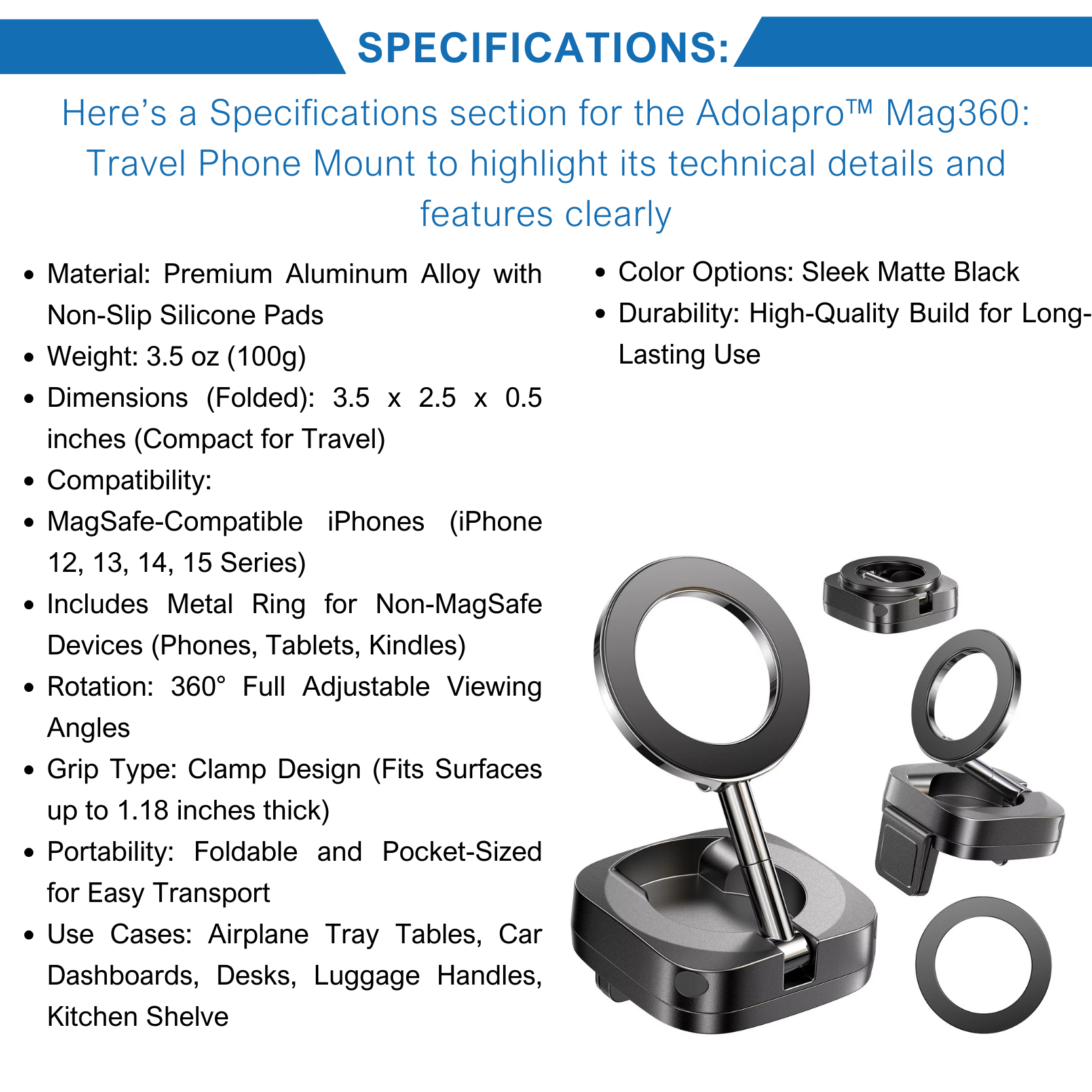 Adolapro™ Mag360: Travel Phone Mount