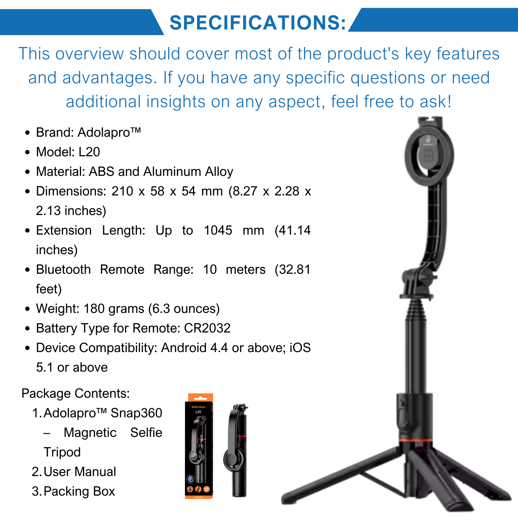 Adolapro™ Snap360 – Magnetic Selfie Tripod